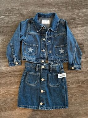 Old Navy Blue Denim Jacket and Button-Front Skirt Set Size 5T